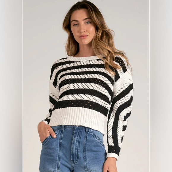 Elan Monochrome Striped Crew Neck Sweater - Picture 1 of 14